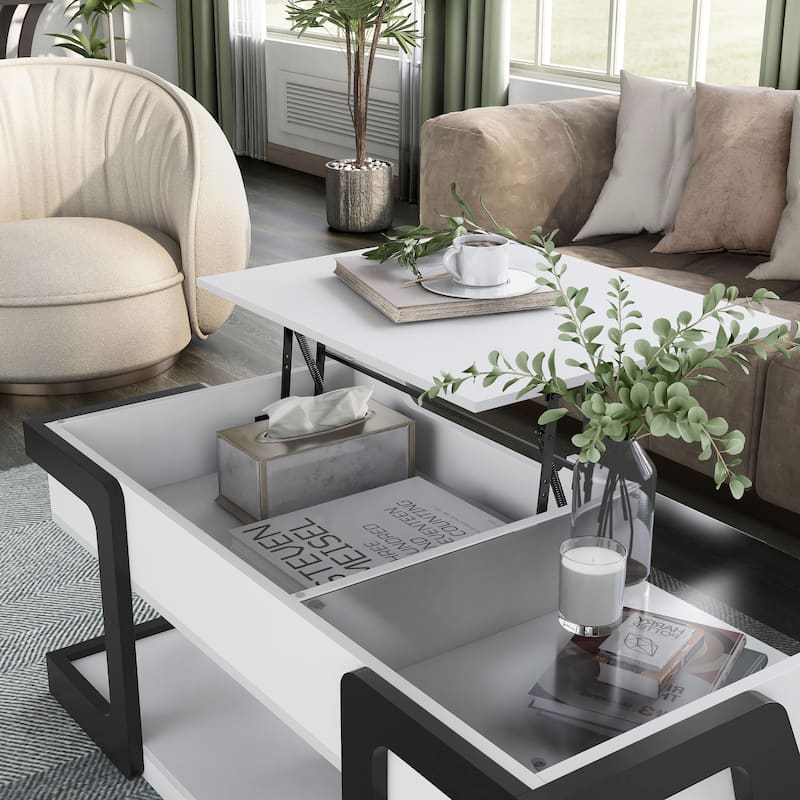 DH BASIC Contemporary White 49-inch Lift-top Coffee Table by Denhour