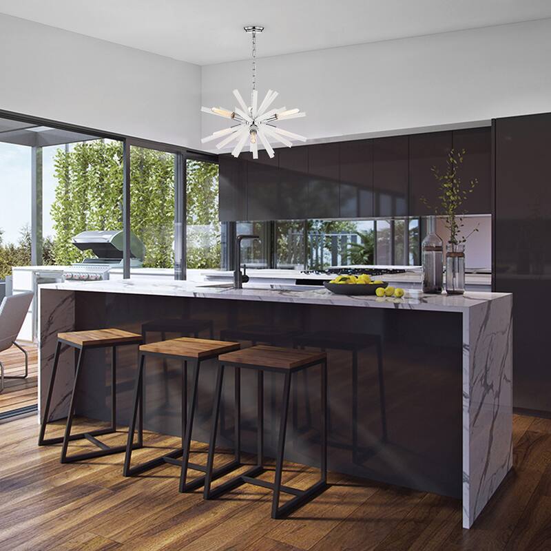 Chrome 6-Light Sputnik Chandelier with Frosted Glass Prisms