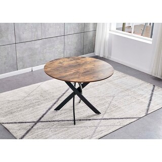 Round MDF Dining Table with Black Metal Base - Bed Bath & Beyond - 40329375