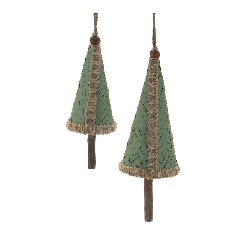 Woven Bamboo Pine Tree Ornament (Set of 4) - N/A