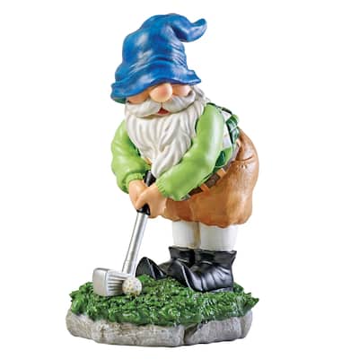 Charming Hand-Painted Golfing Gnome Statue - 7 x 10.5 x 5.25