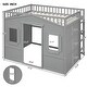 preview thumbnail 13 of 26, Full Size House Loft Bed, Wood House Bed Frame with Windows, Child Loft Bed with Ladder and Safety Guardrails