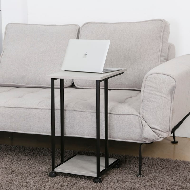 JJS Side End C Table for Sofa, Living Room Couch Table Snack Table That Slide Under for Small Spaces