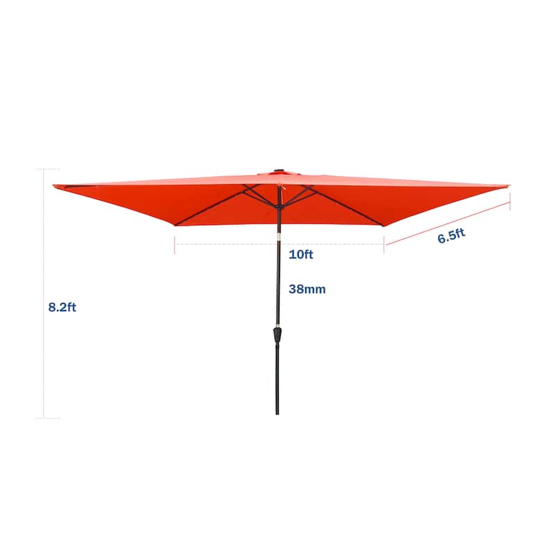 10 x 6.5t Rectangular Patio Solar LED Lighted Outdoor Market Umbrellas with Crank and Push Button Tilt for Garden Shade