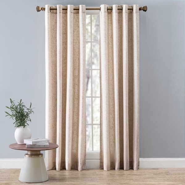 slide 2 of 8, New Castle Gorgeous Slubbed Linen Lined Grommet Curtain Panel 52"W x 63"L - Natural