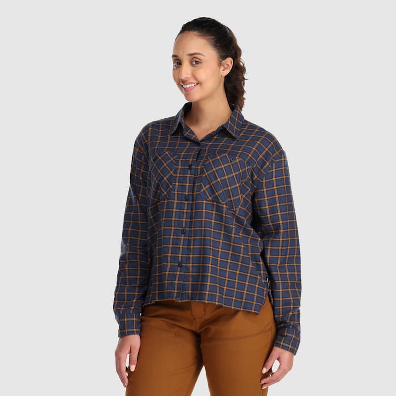 Outdoor Research Women's Feedback Light Flannel Twill Shirt - XS - Naval Blue Plaid