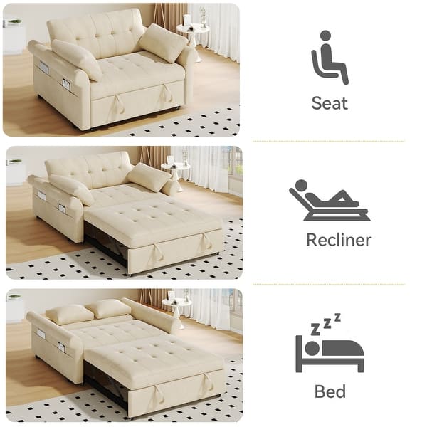 dimension image slide 2 of 6, Moasis Sleeper Sofa Bed 3-in-1 Convertible Couch with Pullout Bed, Reclining Backrest, Storage Pockets - 50"L x 37.6"W x 31.5"H