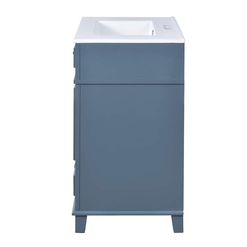 Roomfitters 30" Bathroom Vanity with Ceramic Sink, Solid Wood Cabinet, Soft Closing Doors, Retro Style, Blue