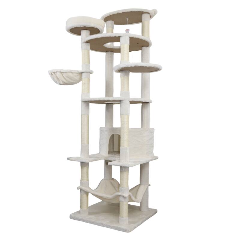 78 in beige cat tree tower with large condo sisal scratching post big hammock and top platform