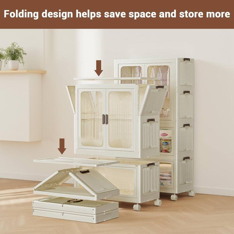 Wardrobe Storage Organiser With Doors And Drawers, 3 Tier Clear Storage Boxes Organizer