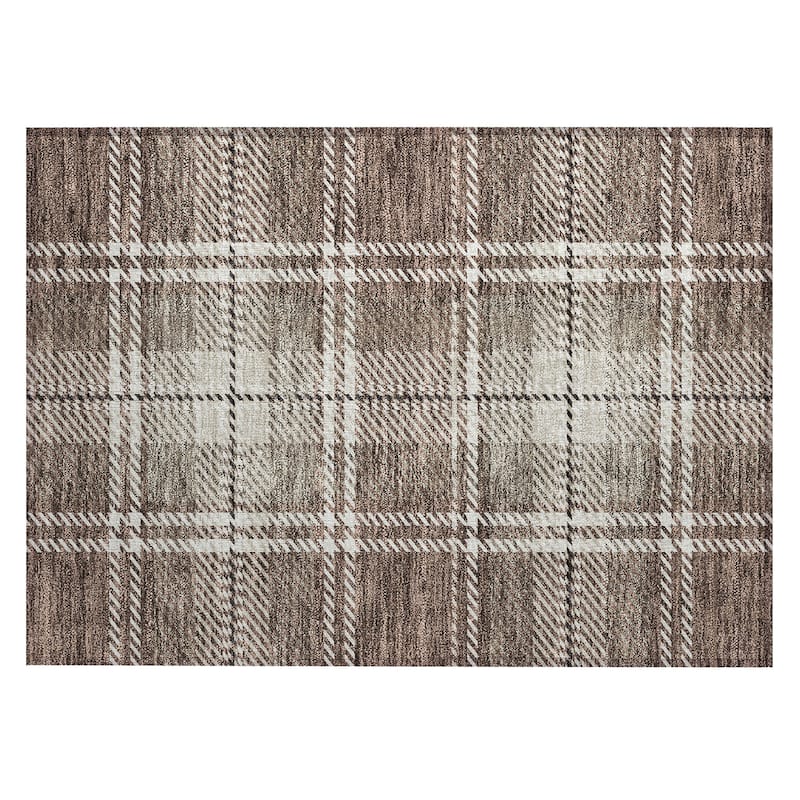 Machine Washable Indoor/ Outdoor Chantille Plaid Cozy Rug