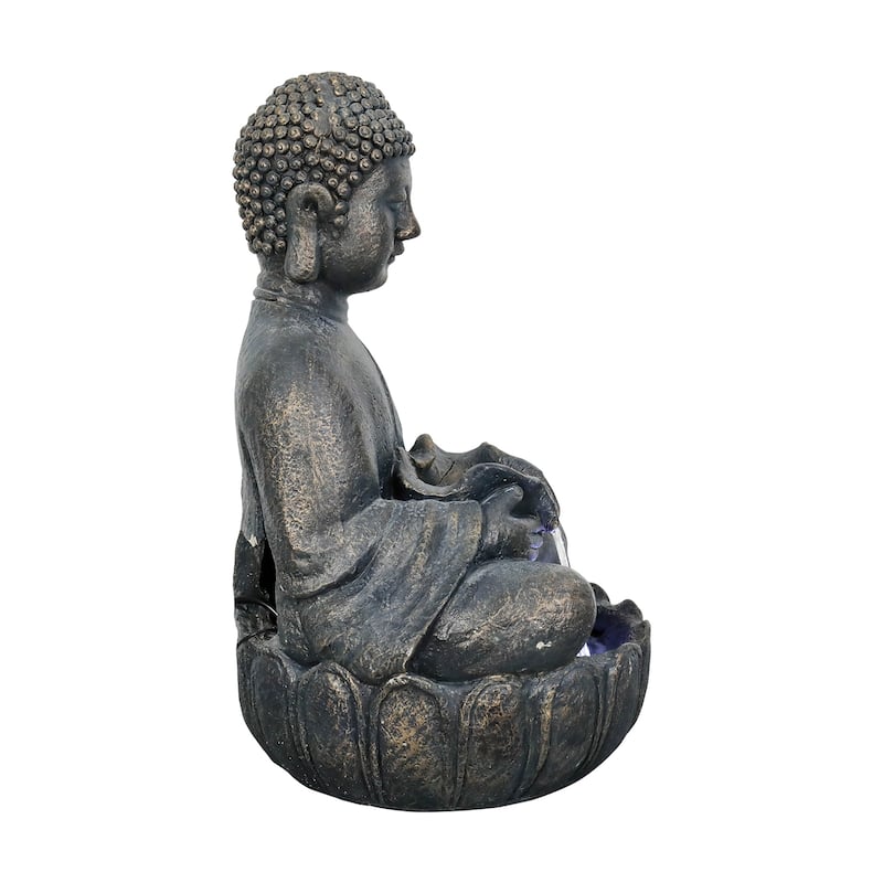 Buddha Fountain w/Light 28.3in Buddha Statue Water Fountain for Garden
