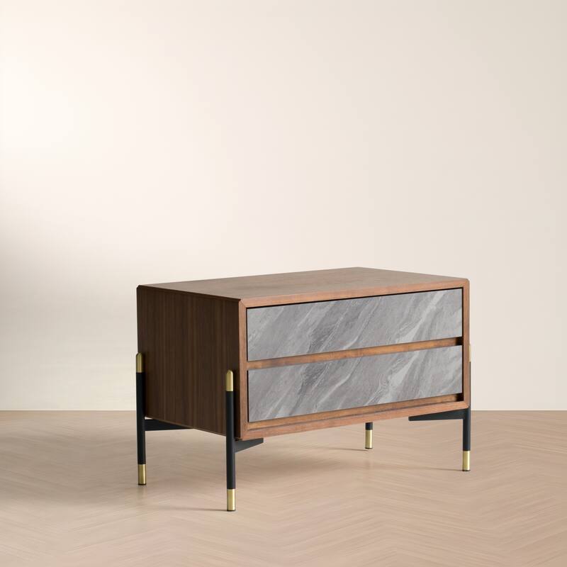Nova Domus Metcalf Mid-Century Walnut & Grey Nightstand