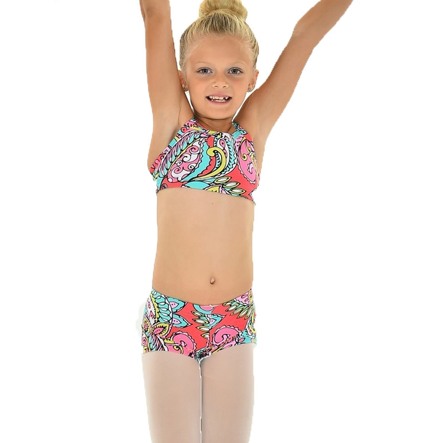 Shop Little Girls Pink Teal Paisley Roxie Camisole Bra Top Shorts