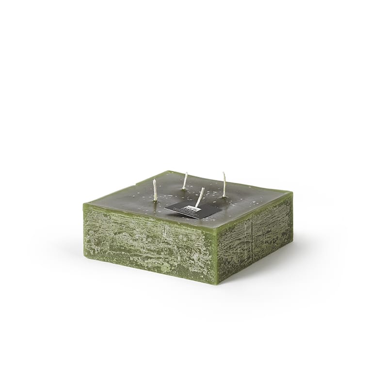 Square 4-Wick Pillar Candle 6"x6"x2" Dark Green- ST
