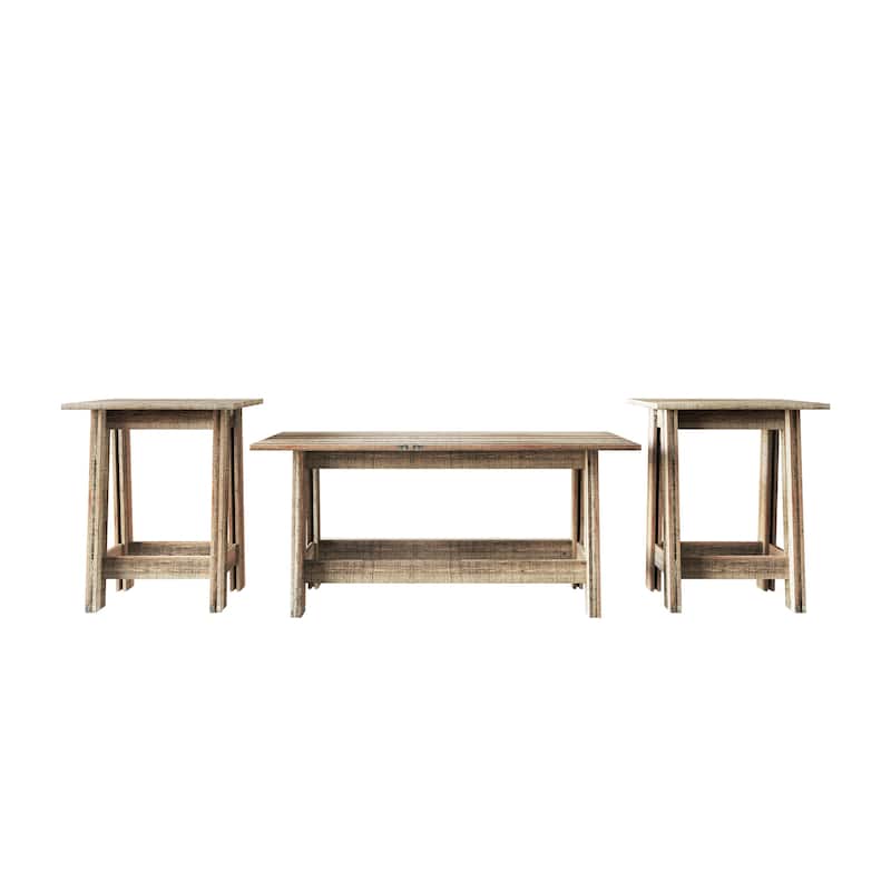 CraftPorch Rustic 2-Pieces End Tables with Coffee Table - Natural Oak