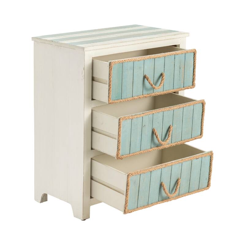 Shore Blue & White Distressed 3-drawer Fir Wood Accent Chest - 23.5x13x28