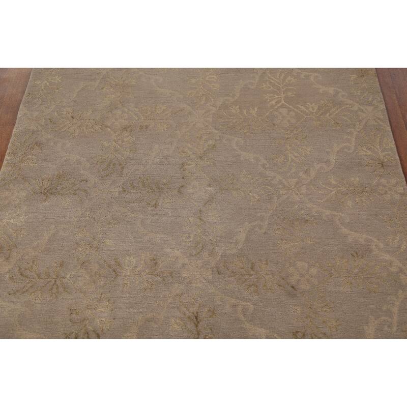 All-Over Beige Nepalese Contemporary Area Rug Handmade Wool Carpet - 4'1"x 5'11"