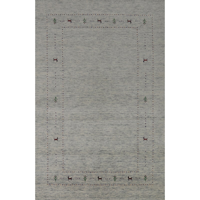 Gabbeh Indian Rug Hand-Knotted Tribal Beige Modern Wool Carpet - 5'1" x 7'10"