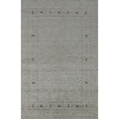 Gabbeh Indian Rug Hand-Knotted Tribal Beige Modern Wool Carpet - 5'1" x 7'10"