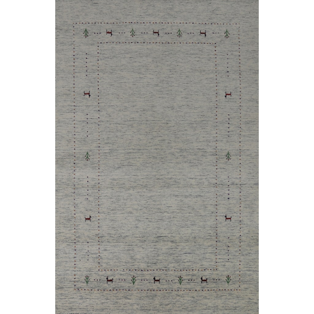 Hand Knotted Oriental 100% Wool Carpet Tribal Animal Pictorial Beige & Ivories Gabbeh Area Rug - 7' 10'' X 5' 1''