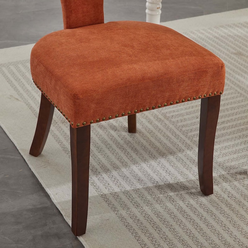 Farmhouse Mid Century Linen Fabric Dining Chairs Set of 2