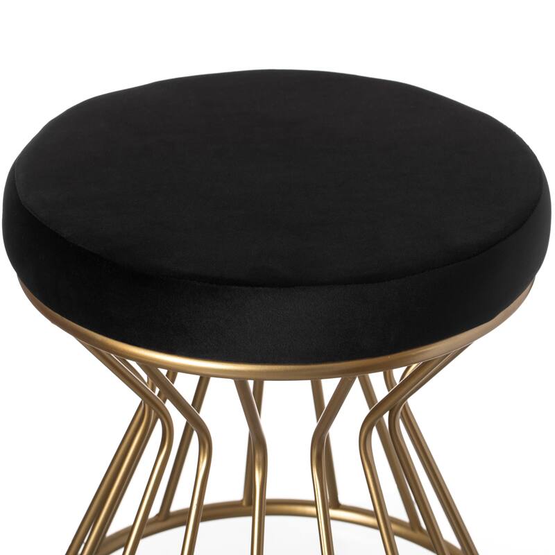 Modern Round Velvet Stool with Bent Gold Metal Base Standard Ottoman