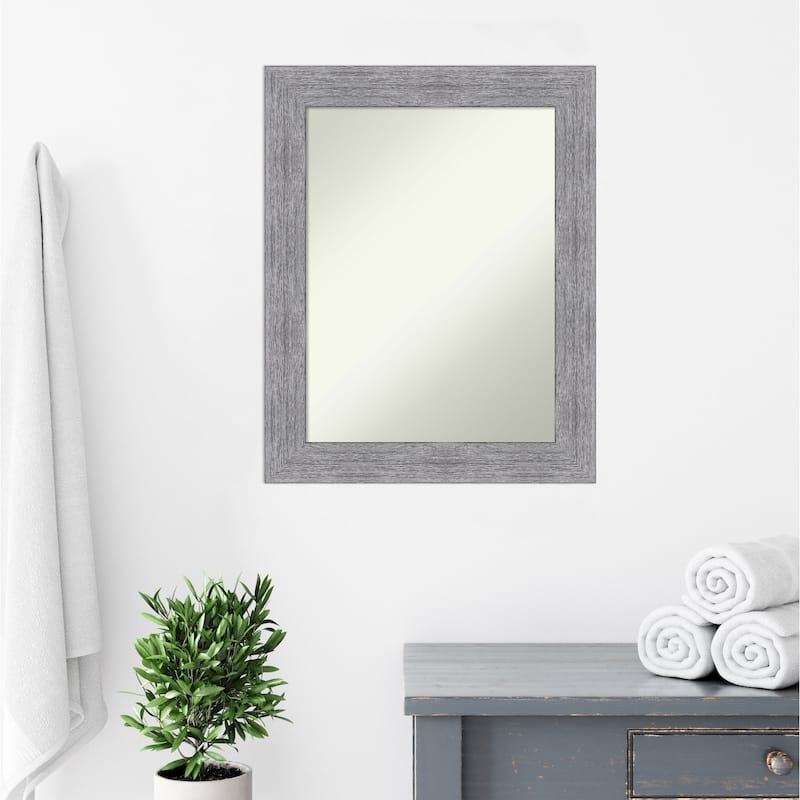 Non-Beveled Bathroom Wall Mirror - Bark Rustic Grey Frame
