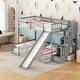 preview thumbnail 22 of 38, Twin Over Full Size Floor Bunk Bed with Slide and Safety Guardrails, Wooden Bunk Bedframe with Storage Staircase and Fence