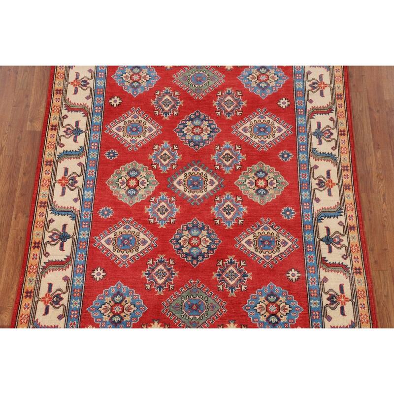 Geometric Kazak Rug Hand-Knotted Bedroom Wool Carpet - 5'2" x 7'0"