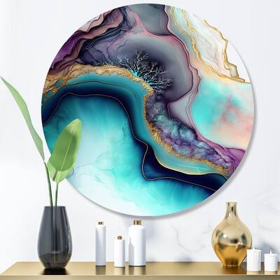 Designart "Blue Purple Abstract Geode III" Abstract Marble Metal Round Wall Art