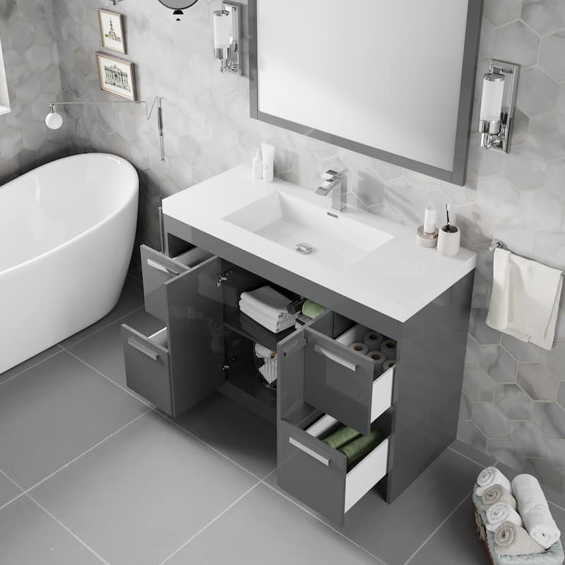 Eviva Lugano 48 inch Gray Modern Bathroom Vanity with White Integrated Acrylic Top - 48"