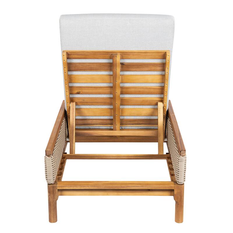 Solid Acacia Wood Sun Lounger with Cushions and Light Wicker,76.8"Outdoor Patio Furniture for Garden, Deck,Poolside Relaxation