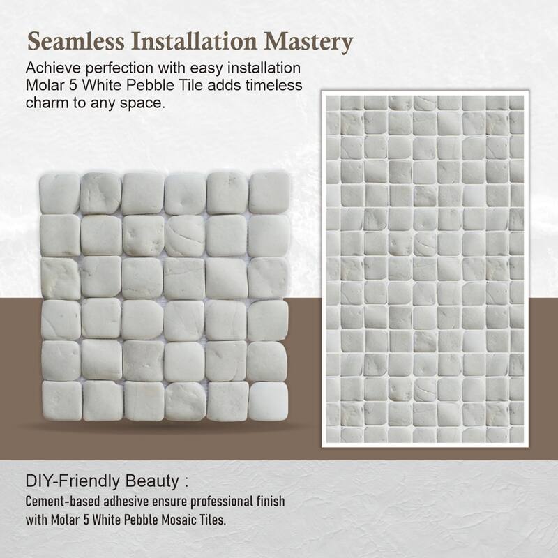Molar 5 White Pebble Mosaic Tiles for Backsplash Kitchen and Bathroom Wall (12" X 12") 5 tiles per case - Case (5 Tiles)