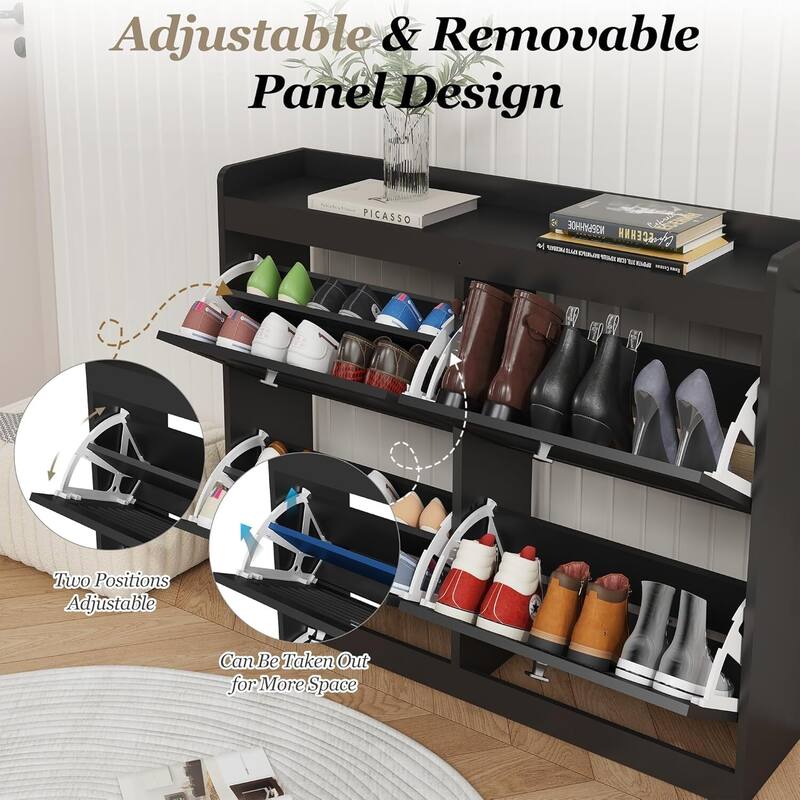 Freestanding Hidden Shoe Rack, Shoe Storage Cabinet with 4 Flip Drawers