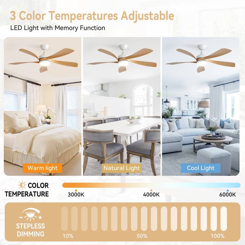 45/52 Inch Ceiling Fan with Remote & Lights Quiet DC Motor 5 Blade High CFM Modern Fan
