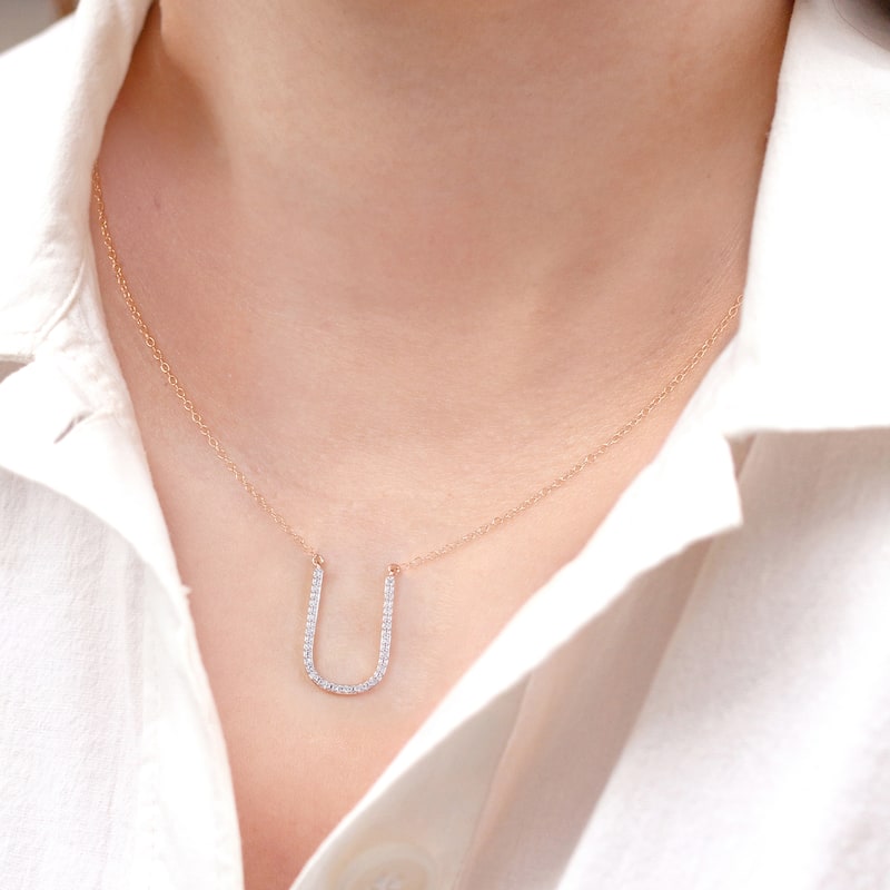 1/20ct TDW Diamond Classic Initial Pendant Necklace in Silver for Women