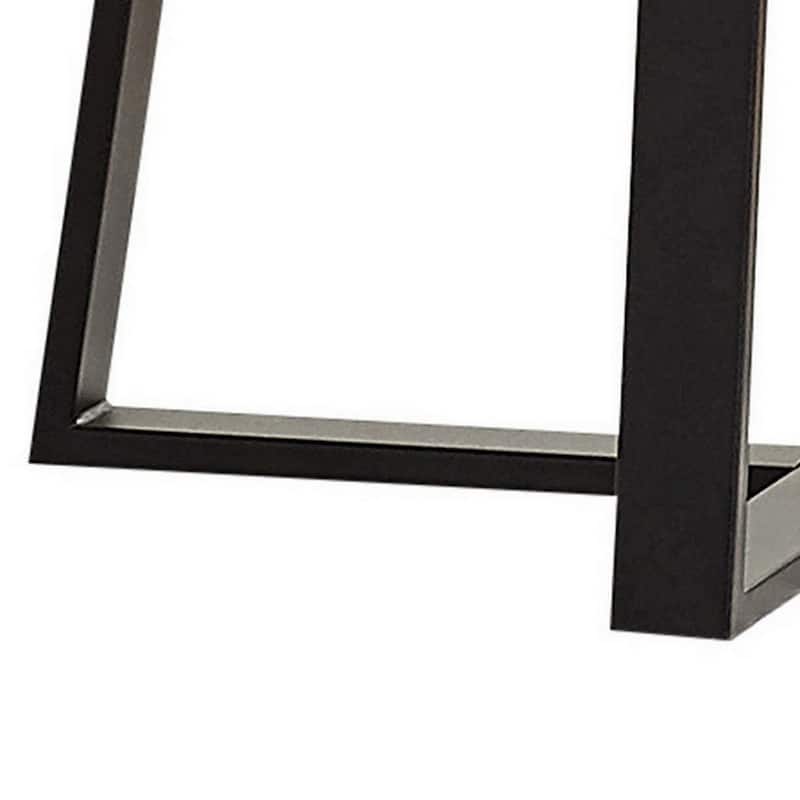 24 Inch End Table, White Faux Marble Round Top, Artisanal Metal Framework