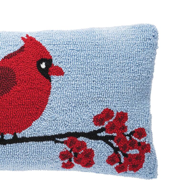 Christmas Cardinal Berry Branch Hooked Decorative Accent Throw Pillow