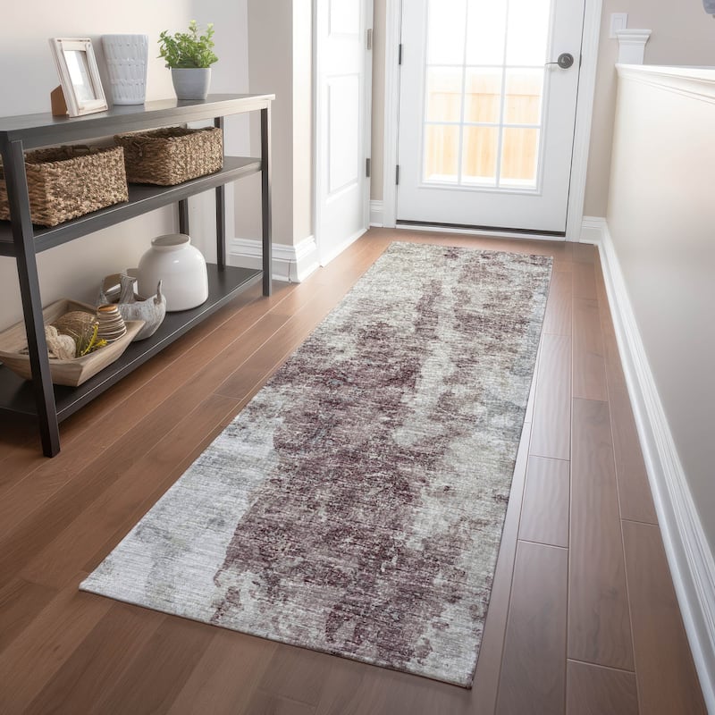 Premium Washable Super Soft Abstract Contemporary Mayfield Rug - Plum - 2' 3" x 7' 6" - Runner
