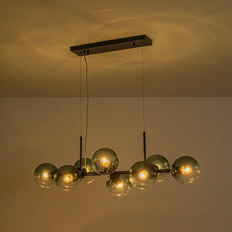 Modern 8-Light Glass Globe Linear Sputnik Island Chandelier Semi Flush
