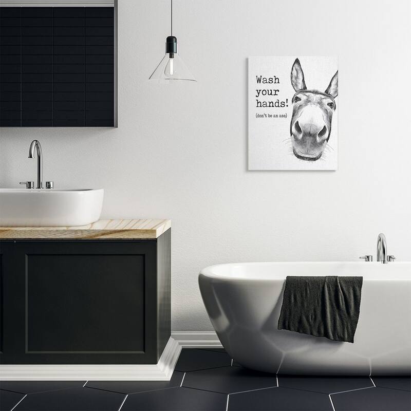 Stupell Wash Your Hands Donkey Quote Bathroom Animal Humor Canvas Wall Art