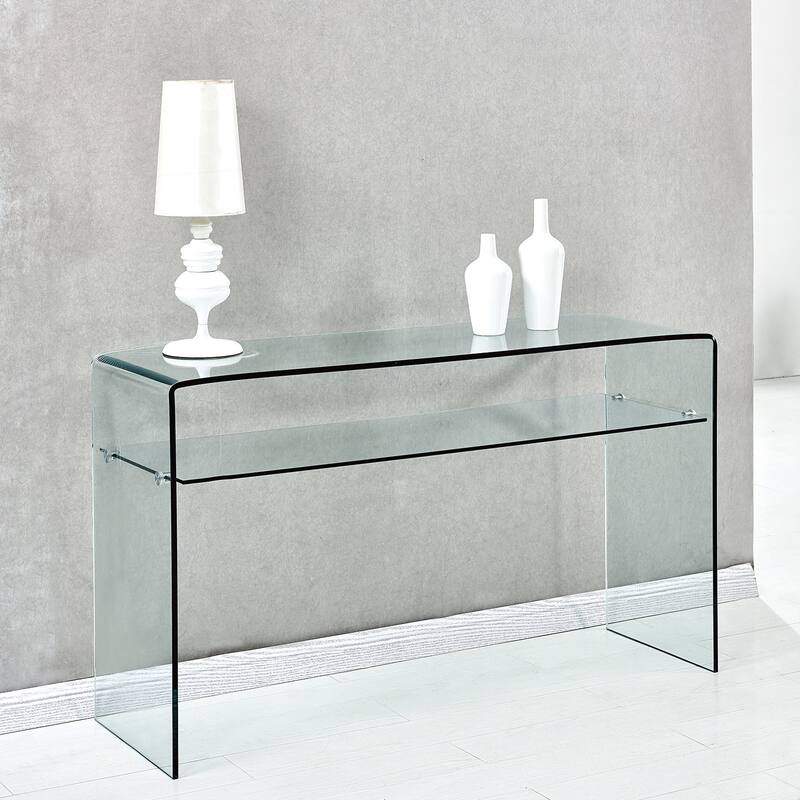 Versatile Transparent Tempered Glass Console Table - Clear - Glass