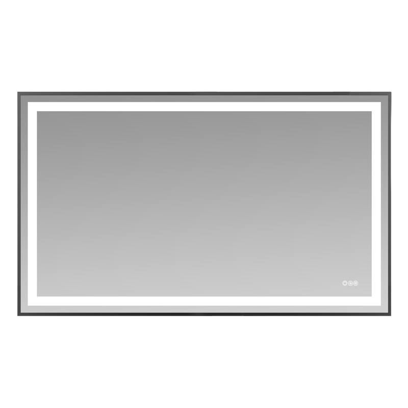 Black LED Bathroom Mirror with Tempered Glass, Anti-Fog and Dimmable - 60x36