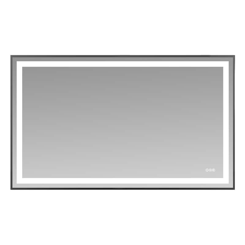 Black LED Bathroom Mirror with Tempered Glass, Anti-Fog and Dimmable