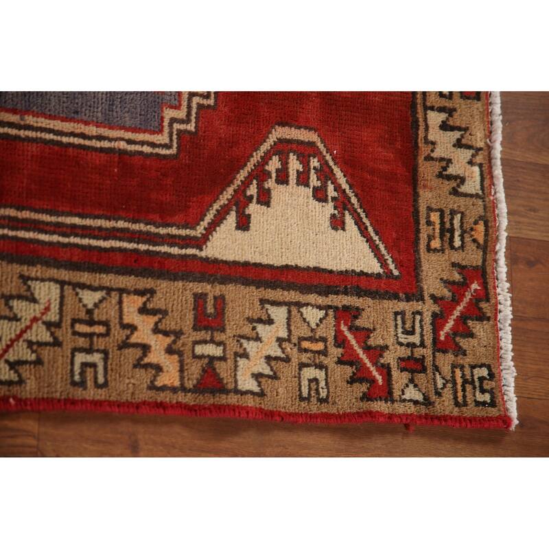 Red Ardebil Persian Runner Rug Handmade Vintage Wool Carpet - 3'0"x 12'0"