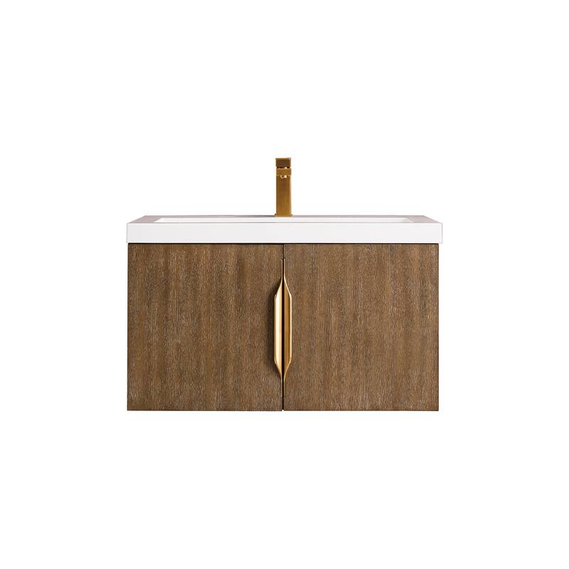 James Martin Vanities Columbia 31.5" Single Vanity, Latte Oak with White Glossy Composite Stone Top