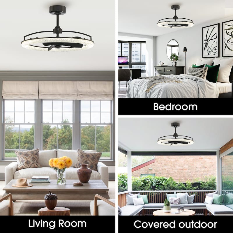 Perimost 31.5" Industrial Black ABS 3-Blade LED Bladeless Ceiling Fan with Remote