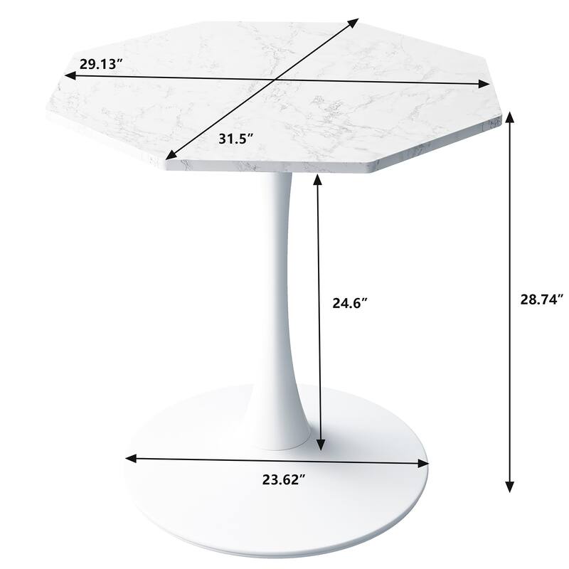 31.50" Modern Octagonal Coffee Table With Printed White Marble Table Top Metal Base For Dining Room Kitchen Living Room