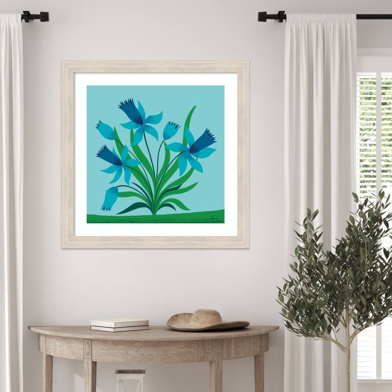 Spring Flowers by Carrie Cantwell Wood Framed Wall Art Print - Hardwood White Wash Narrow